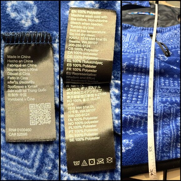 Kavu Black Blue Bandana Neve Fleece Quilted Top Zip Pockets Dress Size M NEW! - Picture 8 of 9